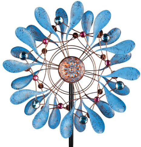 Stargarden Molinillos de viento para exteriores, molinillo de viento cinético grande, molinillos azules impermeables con 4 estacas resistentes, molino de viento de metal para patio, decoración de