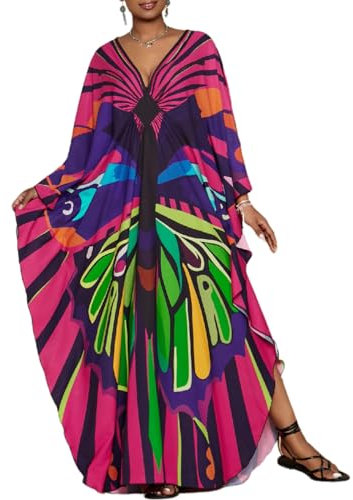Bsubseach Plus Size Caftan Dress for Women Long Beach Kaftans Swimwear Beach Cover Ups Resort Butterfly