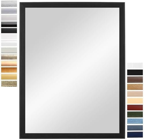 PrimeLuxe Wandspiegel 40 x 40 cm (Außenmaß) quadratisch in Kiefer-Schwarz | Farbe und Größe wählbar | Ganzkörperspiegel | Bad & Flur Spiegel | mit Holz Rahmen | Made IN Germany