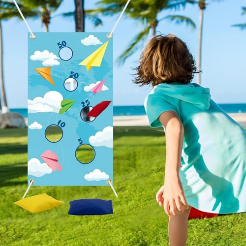 WOFEU Wurfspiel Banner Kinder, Outdoor Werfen Spiel | 3 Bohnen Säcke, Säckchen Toss Spiel für Geburtstag Party, Sitzsack Spiel Kit für Draussen Garten Draußen Sommer Strand