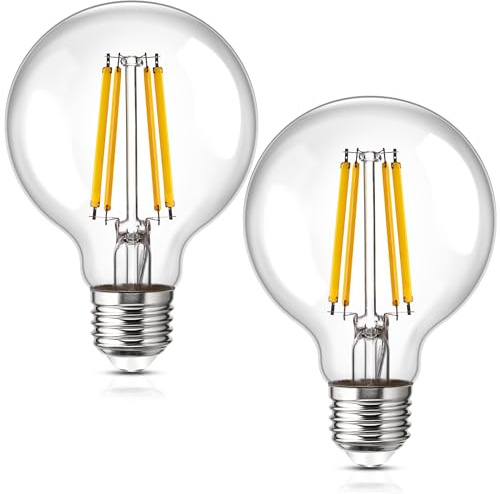 Genixgreen E27 LED Glühbirnen, G80 12W Edison Glühbirnen Retro Stil Globe Filament Warm White 2700K Dekorative Glühbirne, 100W Äquivalent, 1800LM, Klarglas, 2-Pack