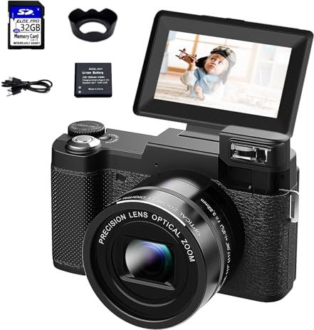 4K,48MP Fotokamera,Kompaktkamera mit 5X optischer Zoom and 8X digital Zoom, Integrierter 40X Zoom(CMOS-Sensor 12-48MP, Full-HD, Autofokus, DIGIC 4+ Bildprozessor)