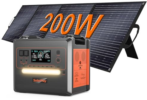 SOLARPLAY Centrale elettrica portatile, generatore solare 2304Wh, 2500W LiFePO4 (4800W picco), USB-A/-C, AC, DC, riserva di energia di emergenza per campeggio, outdoor, camper(1*pannello solare 200W)