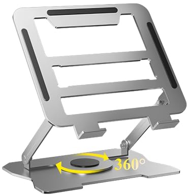 Oenothera Laptop Halterung Schreibtisch, Laptop Ständer Höhenverstellbar, Laptopständer mit 360° Drehbarer Basis für Schreibtisch, Einstellbare Höhe