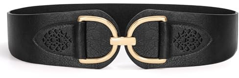 VONMELLI Vintage Gürtel für Damen Dehnbar Breiter Taillengürtel mit Dicker Schnalle Elastischer Breiter Gürtel für Kleider und Mäntel Schwarz Passform Taillenumfang 74-84cm