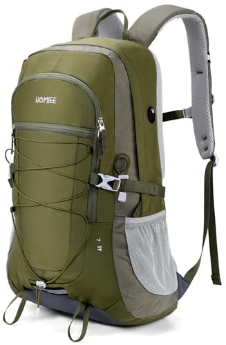 HOMIEE 45L Hiking Rucksack for Men Women,Waterproof Walking Travel Backpack Lightweight Skiing Camping Trekking Travel Bag for Outdoor Sports Fishing,Cycling, Climbing Green