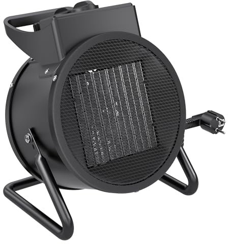 Aufun Elektroheizer Keramik Heizlüfter mit Thermostat, Heizstrahler mit PTC Heizelement 3 Stufen, schnelle Wärme, effizient für Baustelle, Werkstatt, Wohnung, Büro, Garage - Farbe:Schwarz, 3000W