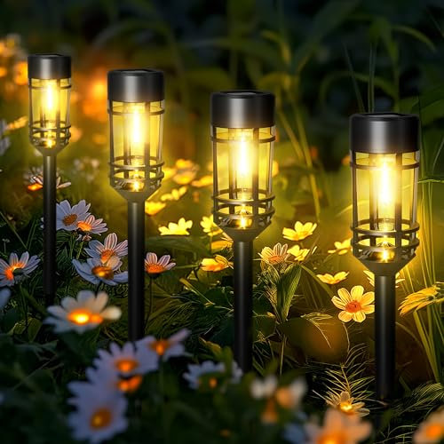 GIGALUMI Solarleuchten für den Garten, 4er-Pack Solarleuchten für den Außenbereich mit Kalt- und Warmlichtumschaltung, IP65 wasserdicht, Solar-Erdspießleuchten für Gehwege, Wege, Auffahrten