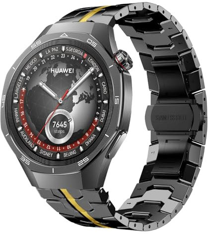 HinZann 22mm Cinturino per Huawei Watch GT 5 Pro 46mm/Huawei Watch GT 5/GT 4/GT 3/Huawei Watch 4 46mm, Acciaio Inossidabile Bracciale, Metallo Cinturino per Huawei Watch 4 pro 48mm - Nero Oro