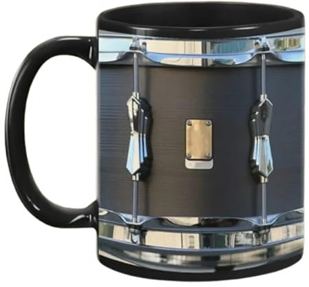 Taza de tambor vintage negra, regalos divertidos de tambor, taza de cerámica de 325 ml, taza de café para bateristas, regalos geniales para bateristas, regalos de música rock para mujeres y hombres