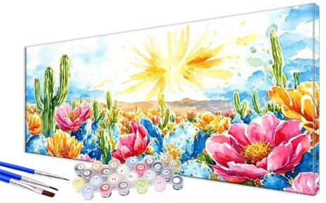 Malen Nach Zahlen Anlage Malen Nach Zahlen Erwachsene Groß XXL 70x140cm,DIY Handgemalt Ölgemälde Bastelset Kit für Anfänger mit 3 Feinen Pinseln und Acrylfarbe,Zimmer Deko,Ohne Rahmen,Kaktus JC-140