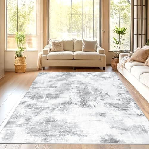 SHACOS Teppich Wohnzimmer 160x230 cm, Retro Abstrakt Kurzflor Waschbarer Teppich Schlafzimmer, Weich Wohnzimmerteppich Modern rutschfest Carpet für Living Room, Esszimmer, Büro, Hellgrau