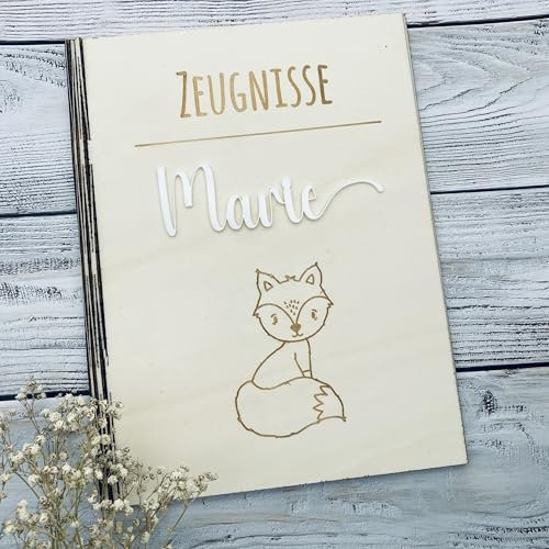 Zeugnismappe personalisiert aus Holz | Geschenk zum Schulstart | Zeugnisordner mit Namen | Einschulungsgeschenk für Mädchen und Jungen