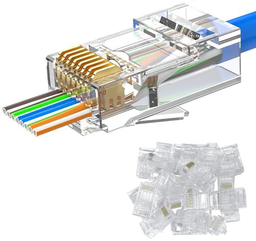 MOGOOD Connecteur Cat 6 Pass Through, Paquet de 25 Connecteur RJ45 Cat6, Convient aux Câbles UTP Cat6/Cat5/Cat5e à Paires Solides et Torsadées