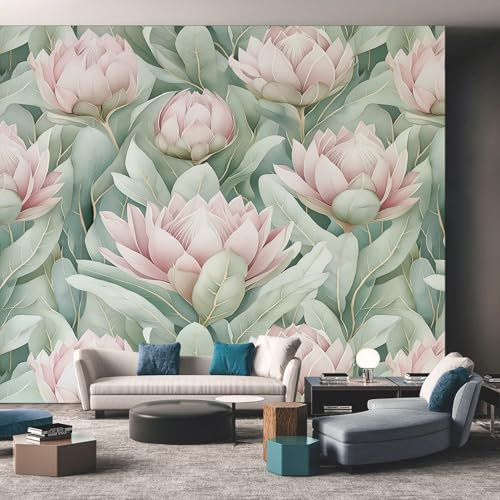 Pink Floral Wallpaper, Sage Green Leaf Wallpaper for Living Room, Bedroom, Non-Woven Decor Wall Paper, Photo Mural Dining Room, Hallway, Lounge, 100 X 70 cm llop151