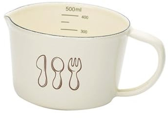 UKCOCO 1Pc Enamel Measuring Cup Heat Resistant Scaled Milk Mug for Baking Easy Pour Design Lightweight Kitchen Tool for Home Restaurant Party Use
