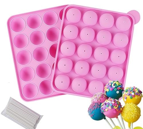 SHSHbuy Lollipop Mould,Silikon Backform,Silikon Lollipop Formen,Runde Cake Pop Silikonform mit 20 Stück Cake Pop Sticks für Süßigkeiten,Schokolade,Gelee