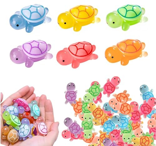 RHQFDM 60 mini tortugas luminosas de resina, figuras en miniatura para jardines, acuarios y plantas