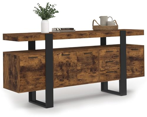 IDMarket - Lowboard 180 cm Phoenix XXL 4 Türen mit 2 Schubladen Holz Effekt antik und schwarz