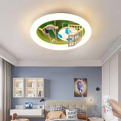 DROMEZ Fussball Deckenlampe Kinderzimmer, 3D Fußball Lampe Decke mit Fernbedienung Dimmbar, 3000-6000K, Nachtlichtfunktion, LED Deckenleuchte Schlafzimmer für Jungenzimmer Deko, Ø50cm