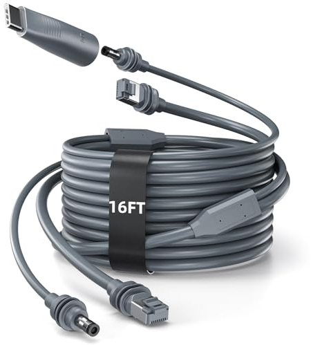 Cable para Starlink Mini Ethernet con cable de alimentación, 16.5 pies / 5m | 3 en 1, DC/RJ45 a DC/RJ45 con Adaptador de CC a USB C, Extensión Impermeable de Repuesto para Starlink Mini Accesorios