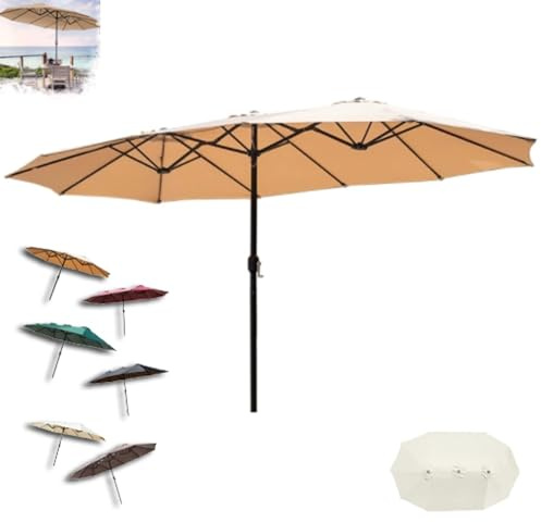 380 x 200 cm Doppel-Terrassenschirm, UV-Schutz, Gartenüberdachung, XXL, oval, Marktschatten für Balkon/Pool, Khaki, 3,8 x 2,0 m, Outdoor-Sonnenschutz