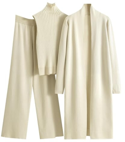 Generisch 3-teiliges Damen-Strick-Lounge-Set: Langarm-Cardigan, ärmelloses Rollkragen-Tanktop und passende weite Hose