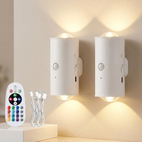 Nachtlicht mit Bewegungsmelder Innen 2er Set Bewegungsmelder Licht Lights | 16 Farben LED, Magnetische Kabellose Wandleuchte mit Akku für Flur, Treppenhaus, Bad