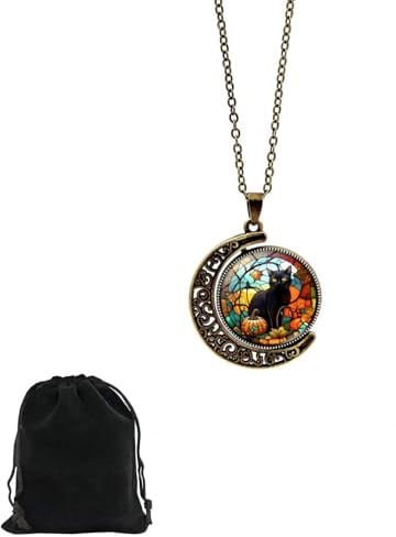 HUVZOR 1 pièce Lune Collier chat noir, collier chat pendentif argent, joli bijou porte-bonheur pour amoureux des chats, bijoux pour femmes et filles(Bronze)