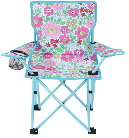 Halinuia Campingstuhl Kinder Einhorn Klappstuhl Faltstuhl Tragbar Picknickstuhl mit Getränkehalter für Picknick, Camping, Angeln, Outdoor (Blumen)