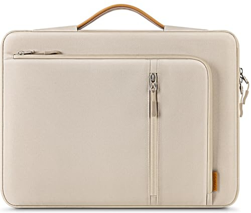 DOMISO 16 Zoll Laptoptasche Wasserdicht & Stoßfest Professionelle Schutzhülle mit Griff für MacBook Pro 16 M4/M3, Dell XPS 16, HP Spectre 16, Lenovo ThinkPad, Beige