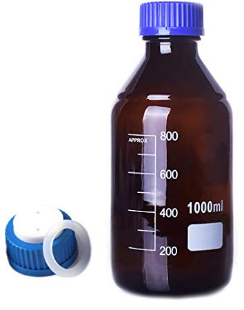 Amber Brown Round Media Storage Bottles 100ml-2000ml with PTFE 2-Hole Mobile Phase Cap GL45 - Resistant Reagent Bottle(2000ml)