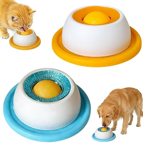 SMEILEE 2PCS Hundelickspielzeug, ABS Leckmatte Für Hunde, Schleckball Hund, Nassfutter Lick Pad Mit Antirutschmatte, Schleckball Hund Leckt Futternapf mit Integrierter Drehkugel Für Welpen Katzen