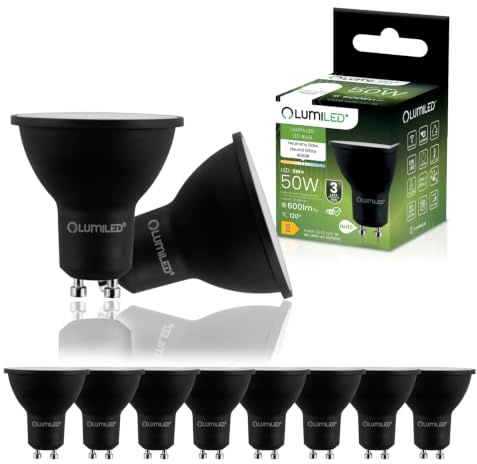 Lumiled LED GU10 Lampe 6W = 50W 600lm Neutralweiß 4000K Schwarz 10er Pack | Energiespar LED Leuchtmittel PAR16 120°, Nicht Dimmbar, Reflektor Spot, für Küche, Wohnzimmer, Büro und Flur