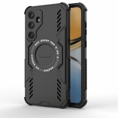 Techsuit für Samsung Galaxy A55 5G Hülle mit Magnetring, Stoßfest, Verstärkte Ecken, Kameraschutz, Anti Rutsch Textur, Erhöhte Kanten, ArmorMag Case Series, PC TPU Hybrid, Schwarz