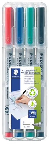 Staedtler Lumocolor 316 WP4 Feinschreiber, non-permanent, circa 0.6 mm, Staedtler Box mit 4 Stück, 316WP4, sortiert, 30