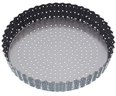 MasterClass Crusty Bake Molde para Quiche Perforado de 23 cm con antiadherente sin PTFE, PFOA ni BPA, robusto acero al carbono de 1 mm de grosor, gris