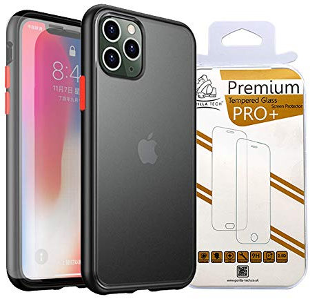 Gorilla Tech Case for iPhone 11 Pro Max Case With Tempared Glass Translucent Matte Back Screen Protector, Flexible the otterbox Soft Edges Case, Shock Absorption Cover -Black