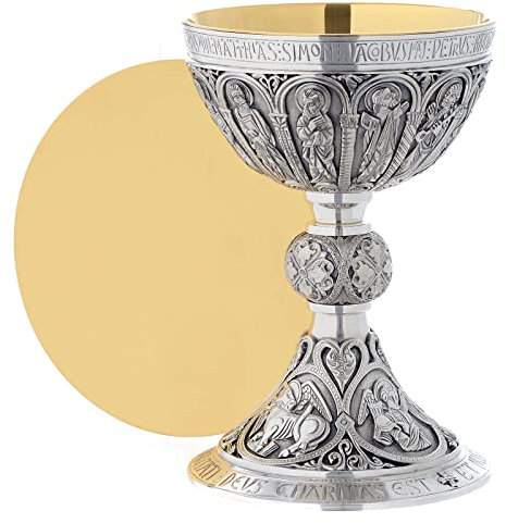 Holyart Chalice and paten in brass, Romanesque style by Molina