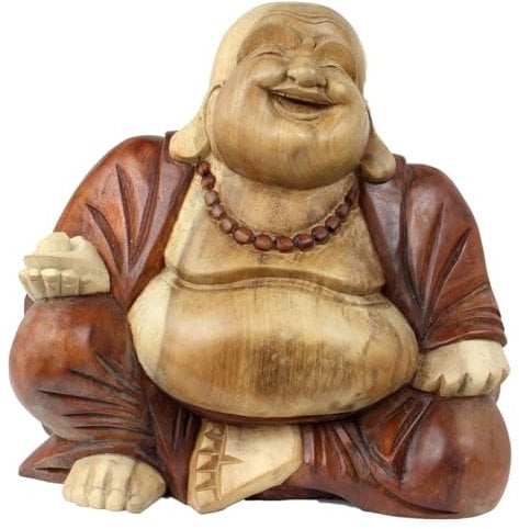 Oriental Galerie Happy Buddha-Figur China Skulptur Sitzend Budai Figur 31 cm Holz Braun Natur