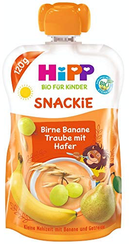 HiPP Sportsfreund Quetschbeutel (Birne-Banane-Traube mit Hafer, 100% Bio-Früchte ohne Zuckerzusatz) 6 x 120 g Beutel