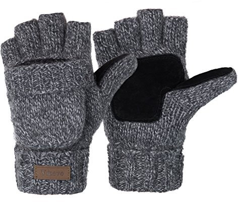 ViGrace Winter Knitted Convertible Fingerless Gloves Wool Mittens Warm Mitten Glove for Women and Men