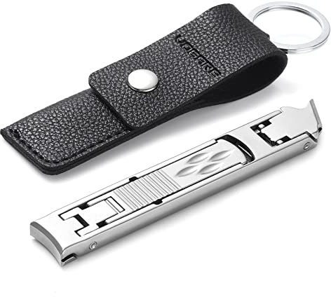 VOGARB Coupe-ongles portable pour ongles épais, ultra fin, pliable, double tête incurvée et biseautée pour ongles des pieds, design de voyage (argent)
