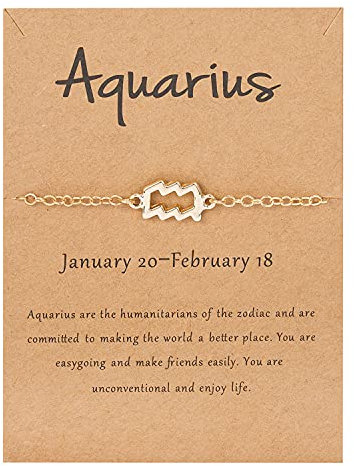 Gold Star Sign Pendant Chain Bracelet - Aquarius (20th January - 18th February) - Zodiac Constellation Horoscope Celestial Astrology Jewellery - Women Men Gift