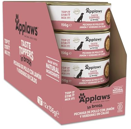 Applaws Premium Natürlich Nassfutter für Hunde, Adult Hühnerbrust mit Schinken und Gemüse in Brühe 12 x 156g Dose