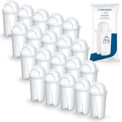 Wessper Classic Wasserfilter Kartuschen | Ersatz für Aquaphor Standard, Brita Classic, Dafi Classic Filterkartusche | Reduziert Kalk und Chlor | Reineres Wasser | Pack 20