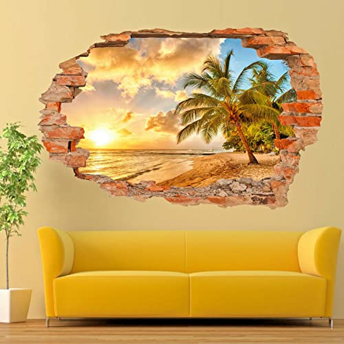Kuletkear 3D Wandsticker, Wandtattoo Wanddeko Aufkleber, Blick auf den Sonnenuntergang am Strand B 120 x H 80 cm für Kleinkinderzimmer Raumdekoration