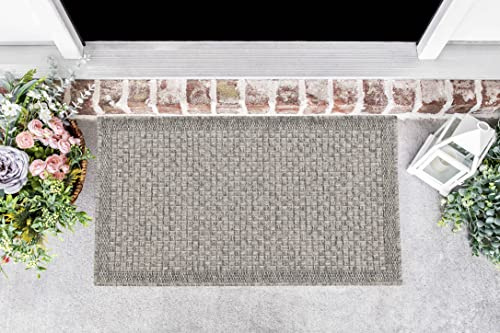Serdim Rugs Harper Kilim Braided Checkered Design Outdoor Rugs, Silver, Rectangle 50 x 80cm