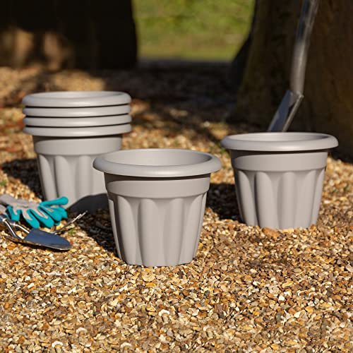 Wham Vista 6 x 25cm Round Plastic Garden Planters | 100% Recycled Plastic | Weather Resistant & Lightweight | Indoor & Outdoor Use | Drainage in UK - Upcycle Grey