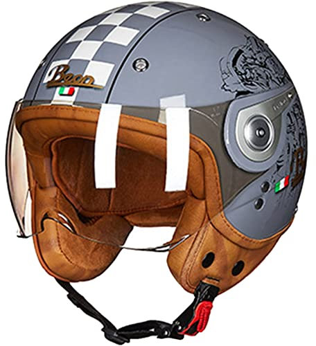 Retro Casques Moto, Demi-Ouvert Jet Avec Visière, Casque Mobylette Bols Vintage Homme Femme ECE Homologué 3/4 Demi-Casque Harley Pour Street Scooter Cruiser Chopper Cyclomoteur Casque Respirante